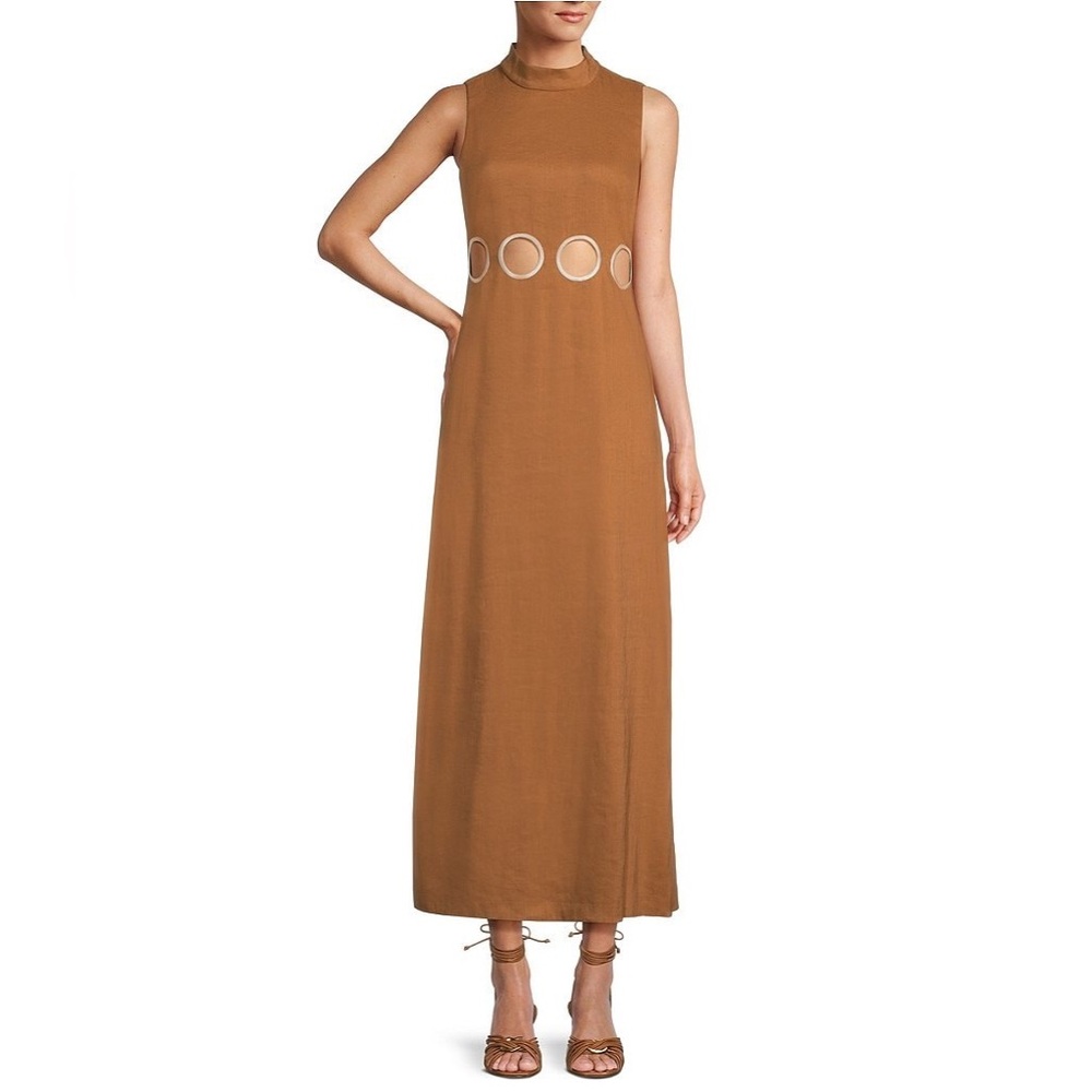 Antonio Melani x M.G. Style Jen Mock Neck Linen Blend Circle Cut Out Maxi Dress